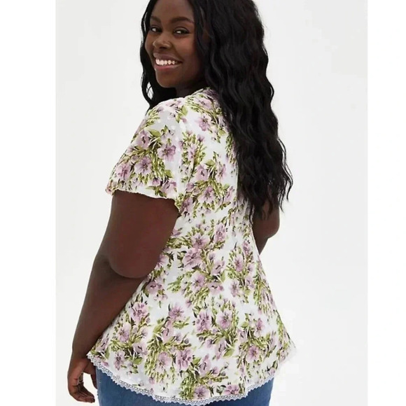 Torrid Peplum Chiffon White Floral Flutter Sleeve Blouse 3X E36 - Picture 2 of 10